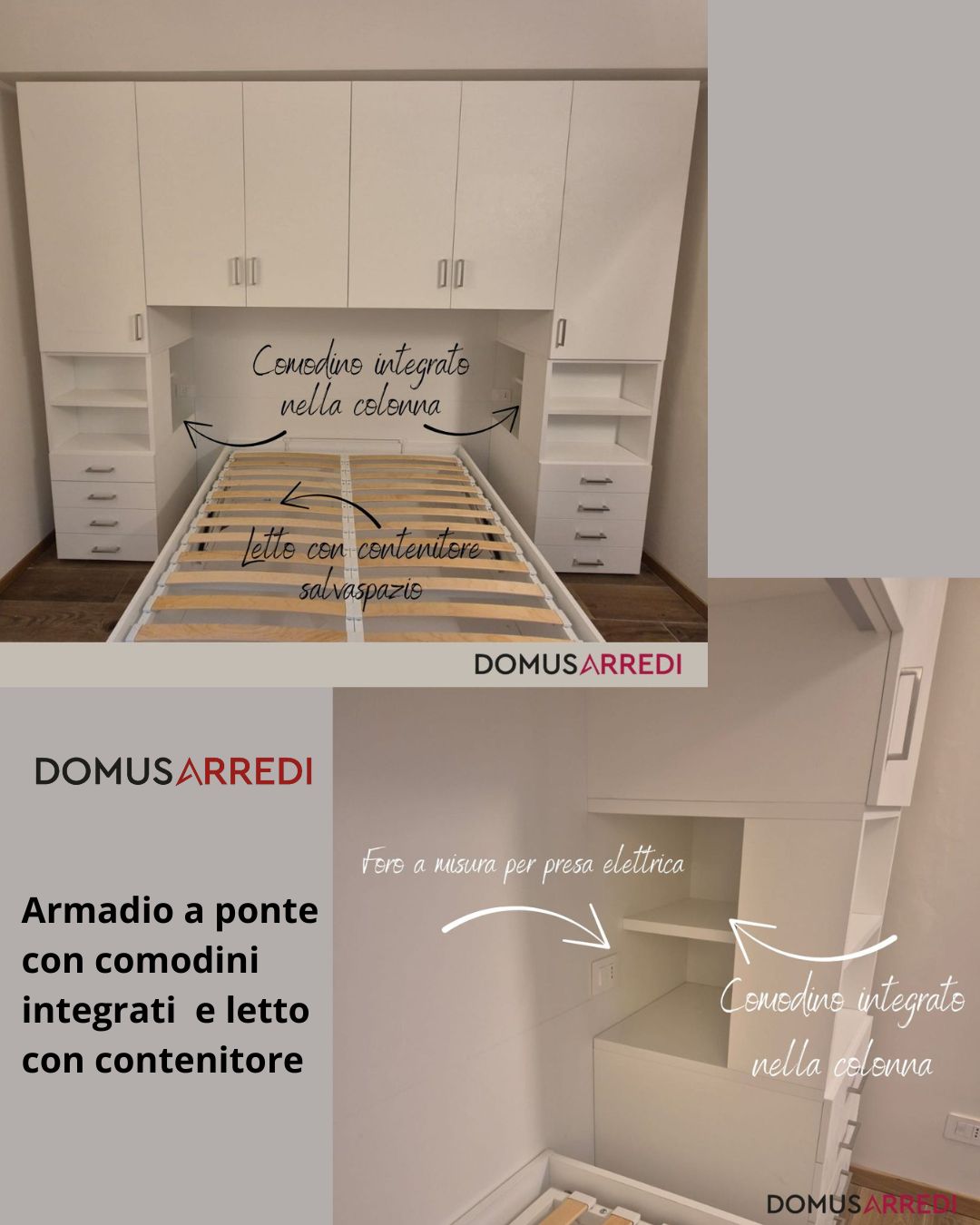 armadio a ponte con comodini integrati